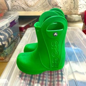 Crocs Lime Green Toddler Rain Boots with Handles